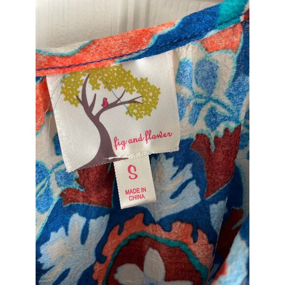 Fig and Flower Midi Dress Blue Floral Tiered Lined Stretch Sz S Cottagecore - Picture 2 of 10